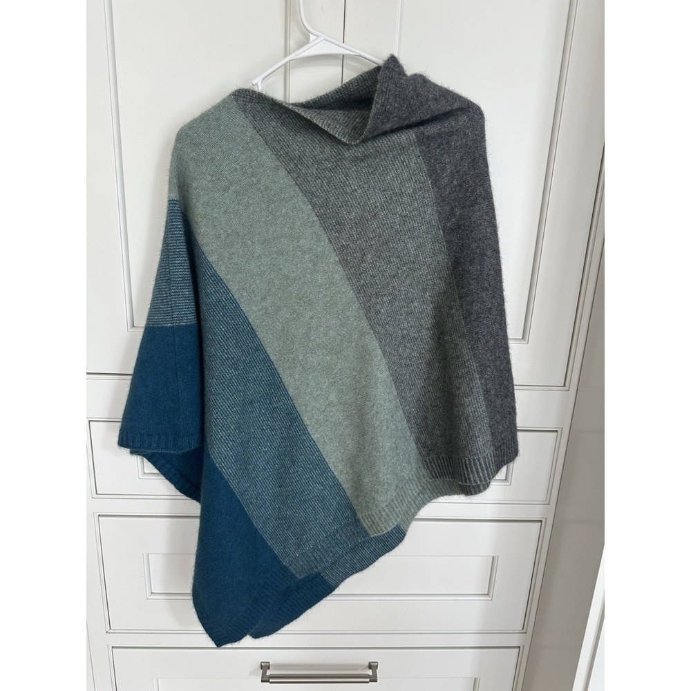 Possum Merino Wool Ombre Womens Poncho New Zealand Grey Teal $168
